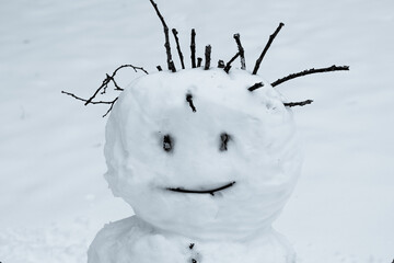 The face of a big ugly snowman. Creepy snowman