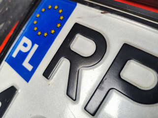 Close-up of Polish registration license car plate. Poland car plates - 488172085