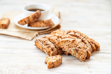 Biscotti on the table for tea. Selective focus.