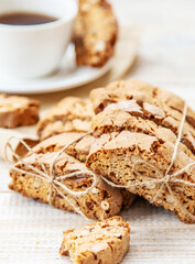 Biscotti on the table for tea. Selective focus.