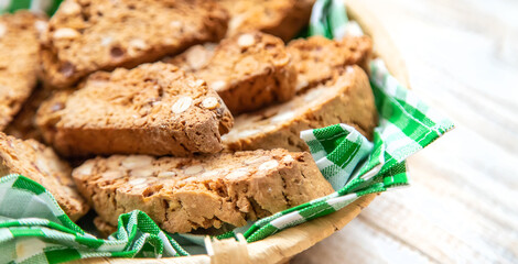 Biscotti on the table for tea. Selective focus.