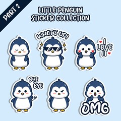 Set of social media emoji little penguin sticker collection animal emoticon