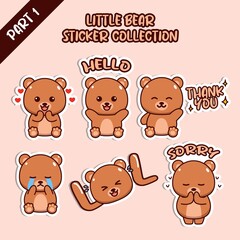 Obraz premium Set of social media emoji little bear sticker collection animal emoticon