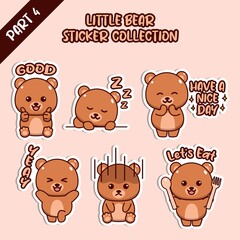 Set of social media emoji little bear sticker collection animal emoticon