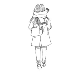 冬にマフラーを巻いて歩く女性の後ろ姿