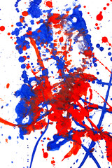 Fototapeta premium Drops of red and blue paint on a white background.