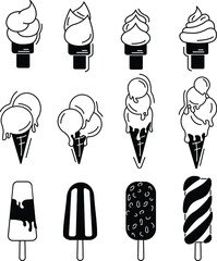 icecream set. white and black. vector