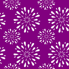 Seamless floral pattern with white absract flowers on a velvet violet purple background. Vector design for fabric, textile, wallpaper, prints, decorations, packaging. © Violetta