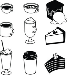 cofee set. cakes set.white and black. vector