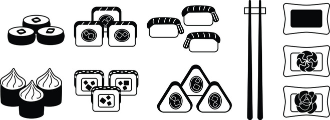 sushi set. white and black. vector