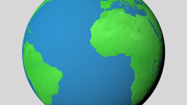 Seamless looping animation of the earth zooming in to the 3d map of Ghana with the capital and the biggest cites in 4K resolution