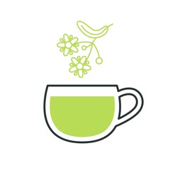Tea cup icon, hot drink. Herbal tea, linden and tea mug icon. Simple linear vector illustration as an emblem or logo.