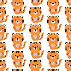 tiger cute character pattern. Hand drawn vector illustration.