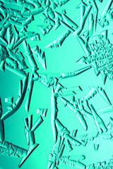 Red patterns from frost on glass as a background.