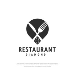 Fork and knife restaurant logo diamond icon ,illustration design template
