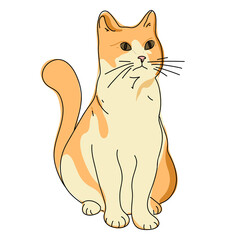 Funny cartoon cute red or ginger cat beautiful isolated on white background. Vector illustration