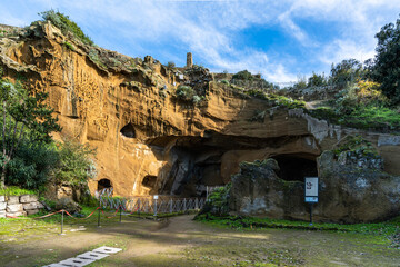 Scenic ruins at the entrance of Cumae archaeological park, Pozzuoli, Campania region, Italy