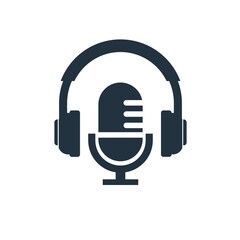 earphone and microphone icon.  podcast symbol flat design on white background.