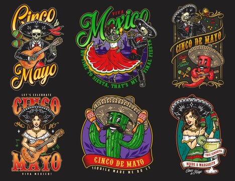 Mexican Skeleton Performers Emblems Set