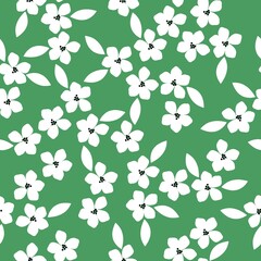 Seamless vintage pattern. White flowers and leaves. green background. vector texture. fashionable print for textiles, wallpaper and packaging.
