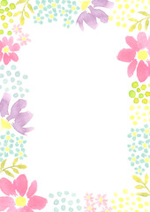 水彩で描いた北欧風の花柄のフレーム