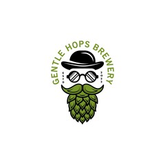 gentle man hops logo design, beard with hops and mafia hat logo illustration, craft beer logo, modern vector template