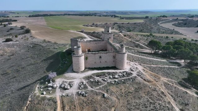 Aerial view from a drone of the Castillo de Barcience near Torrijos in the Province of Toledo, Castilla-La Mancha, Spain, Europe