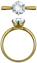 4月誕生石・宝石　ダイヤモンドの金の指輪・リングセット　ベクター素材