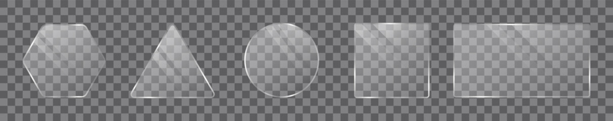 Glass shapes set. See through mock up. Vector illustration