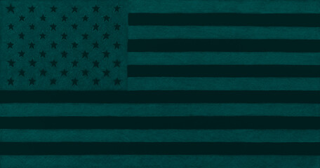 US flag. Black and dark turquoise tinted background. Patriotic wallpaper. Inverted stars and stripes