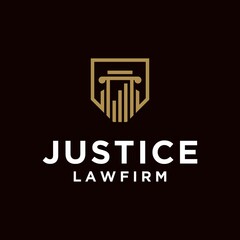 Creative law firm logo with lines justice logo design in gold color 