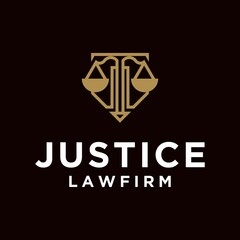 Creative law firm logo with lines justice logo design in gold color 