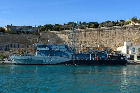The Germany navy Type 332 Frankenthal-class Minesweeper FGS Bad Rappenau (M1067) moored in the Grand Harbour at Floriana, Malta.