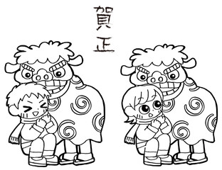 獅子舞に頭を噛んでもらう子ども