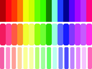 Vector illustration with sets of bars with rainbow colors in various shades