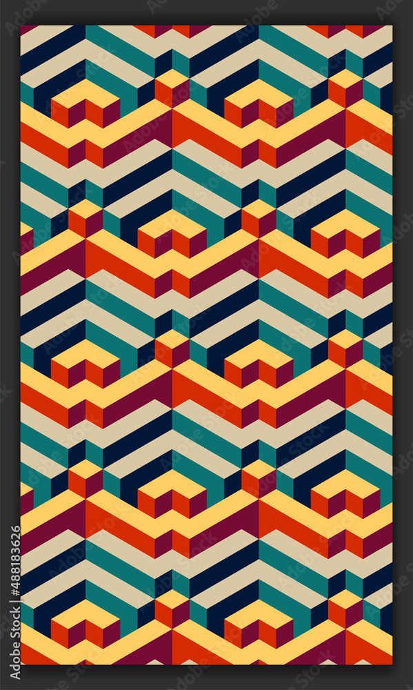 Poster 3d isometric pattern vector in soft or pastel colors, 3d cubes abstract background