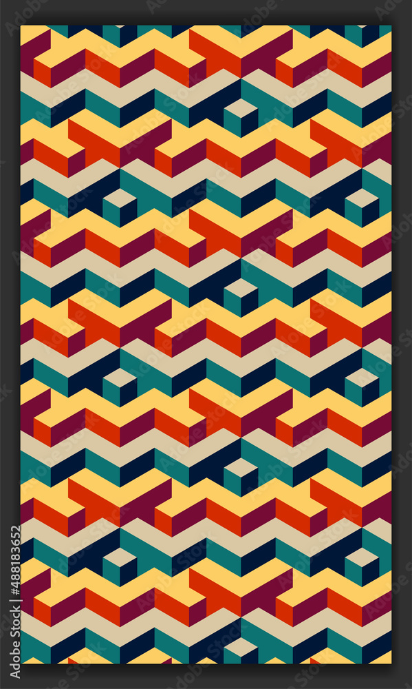 Poster 3d isometric pattern vector in soft or pastel colors, 3d cubes abstract background