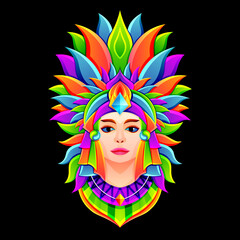 beautiful queen with beautiful colorful crown. character illustrations with colorful drawing or wpap style. for printing t-shirts, tattoo, mascot, logo, poster and mechandise.