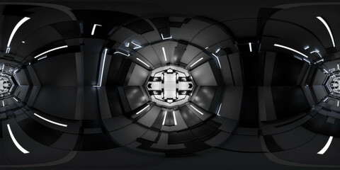 360 degree full panorama environment map of bright futuristic technology space station ship sci-fi modern industry lab hallway tunnel interior 3d render illustration hdri hdr vr virtual reality © eliahinsomnia