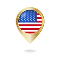 American flag on golden pointer map, Vector illustration eps.10