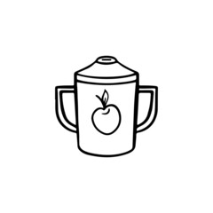 Isolated child drinking mug in the doodle style