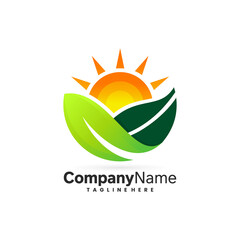 leaf and sun logo design template