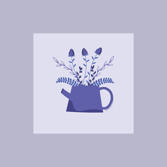 Flowers in a vase watering can for postcard calendar poster paintings botanical style plants very peri