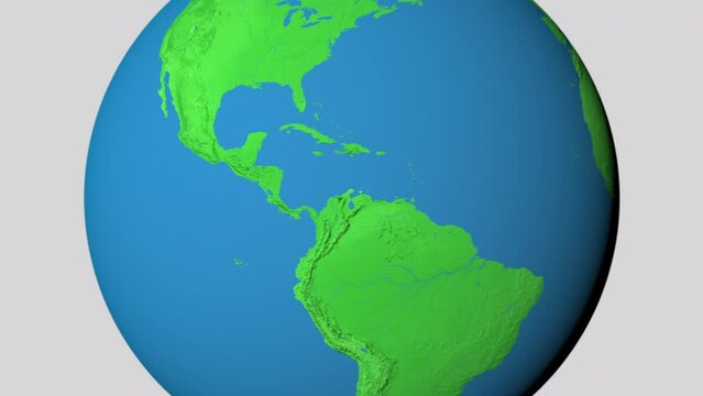Seamless looping animation of the earth zooming in to the 3d map of Guatemala with the capital and the biggest cites in 4K resolution