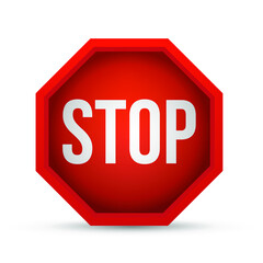 Red stop sign in 3d style. Vector illustration.