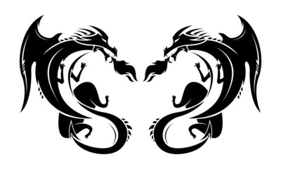 Twin Dragon tattoo vector
