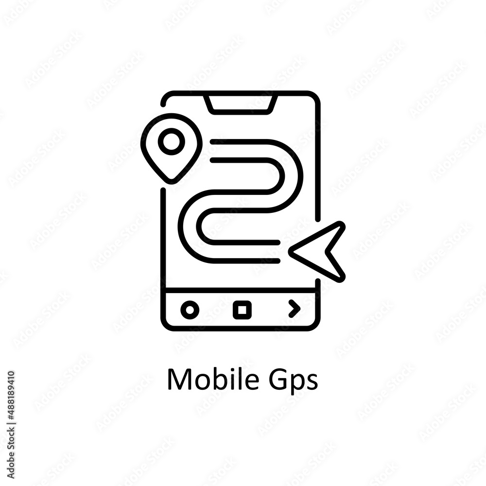 Poster mobile gps vector outline icon for web isolated on white background eps 10 file
