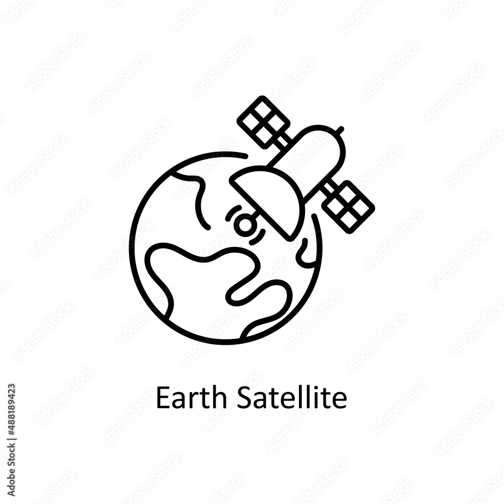 Poster earth satellite vector outline icon for web isolated on white background eps 10 file