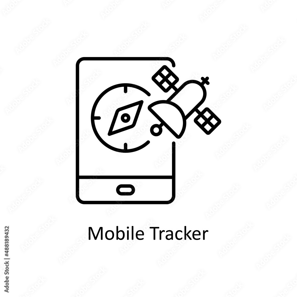 Poster mobile tracker vector outline icon for web isolated on white background eps 10 file
