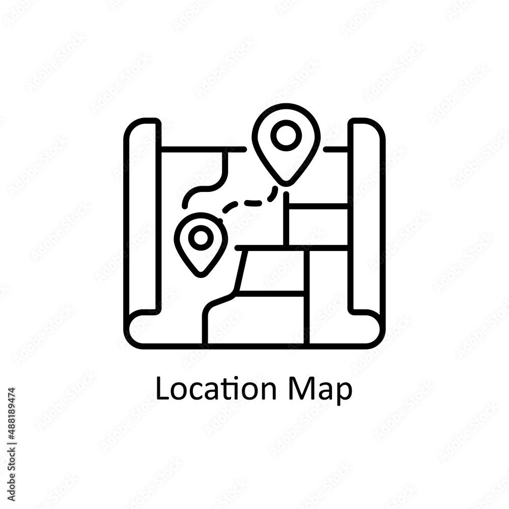 Poster location map vector outline icon for web isolated on white background eps 10 file